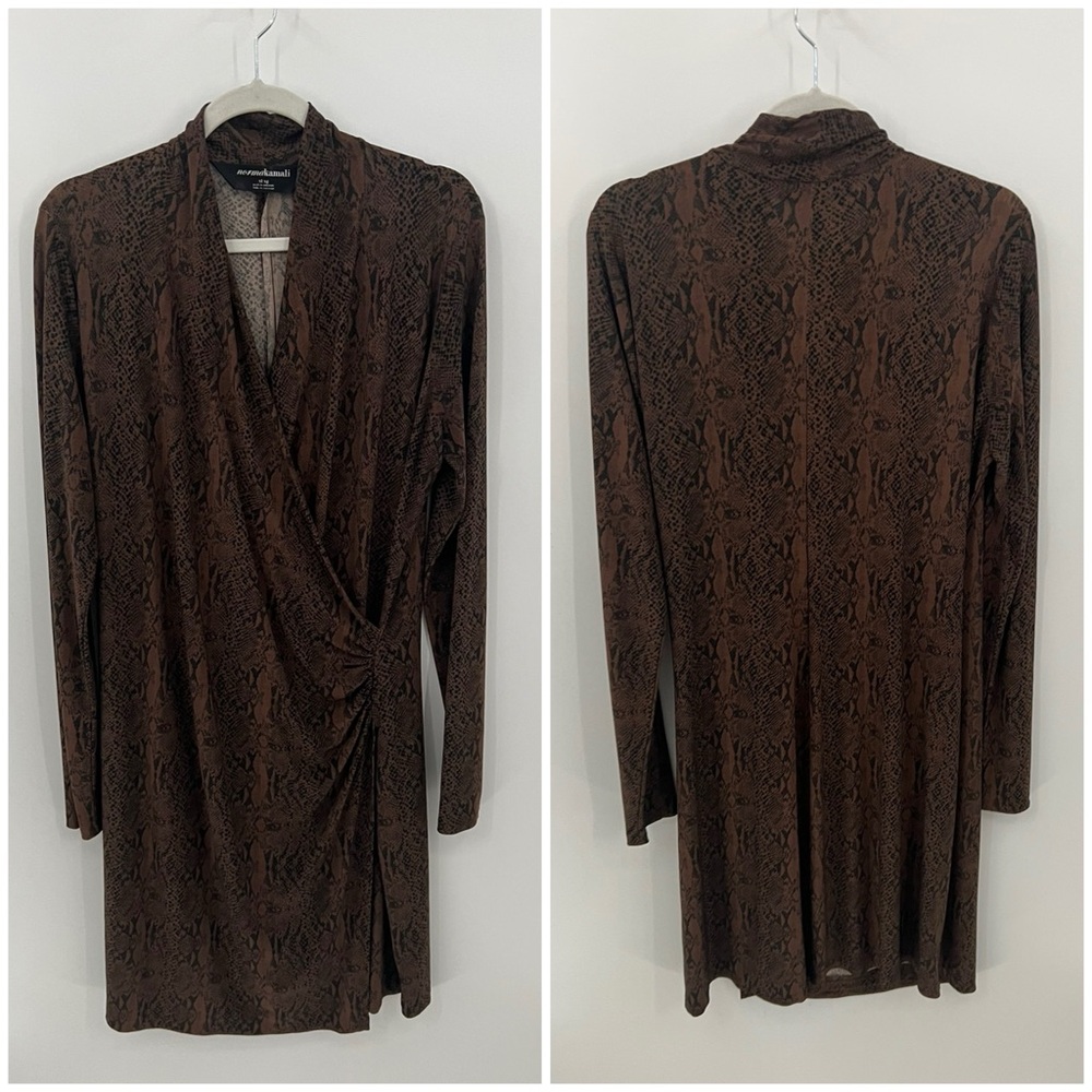 Norma Kamali snake print knit faux wrap dress